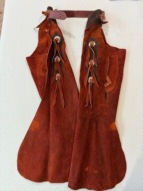 Rust Brown Suede Leather Chaps with Fringe
